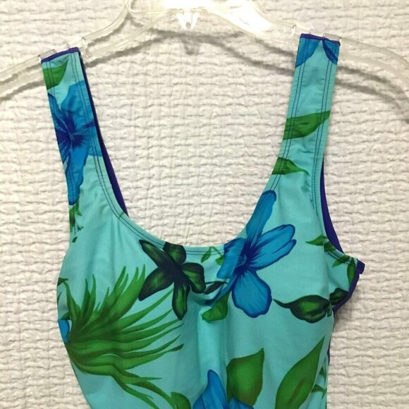 Shore Shapes Swimsuit One Piece High Thigh Women's Size 14 Turquoise Royal Blue - Picture 2 of 8
